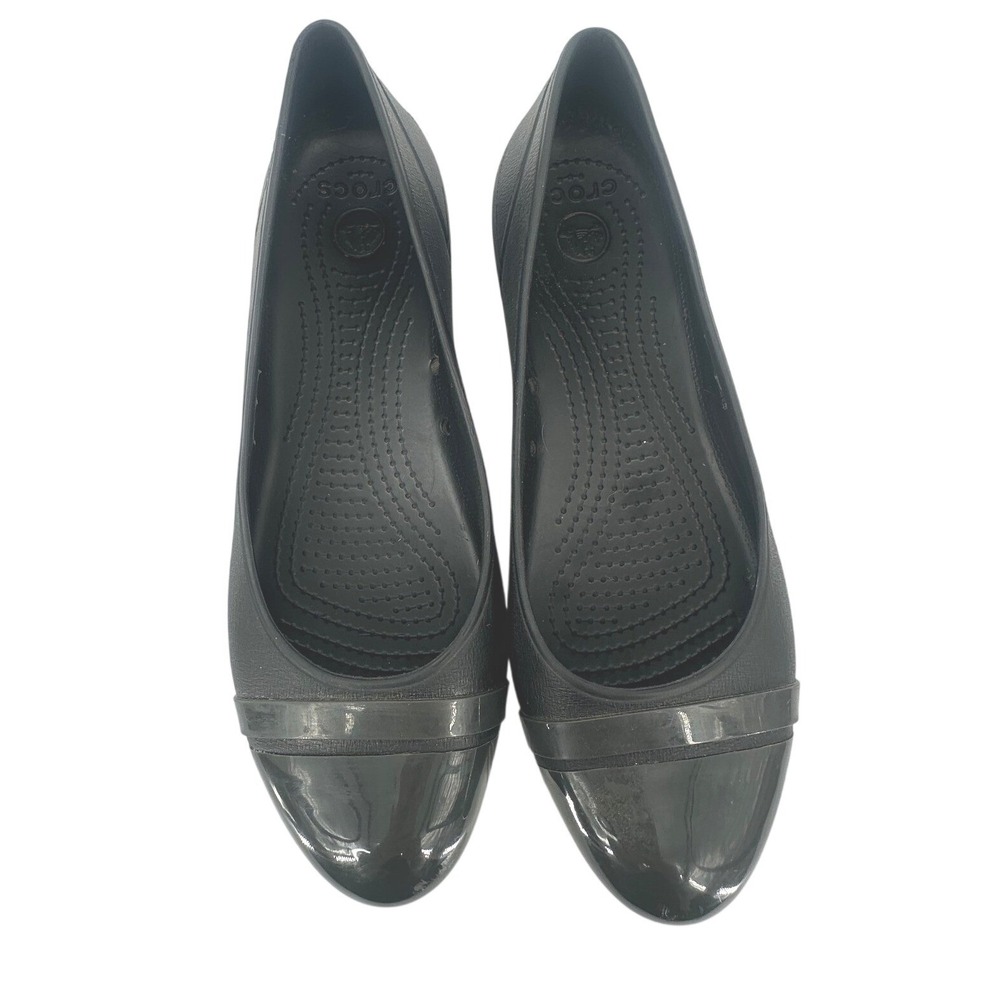 Crocs Size 10 Black‎ Gianna Alice Cap Toe Ballet Slip On Comfort Shoes Flats
